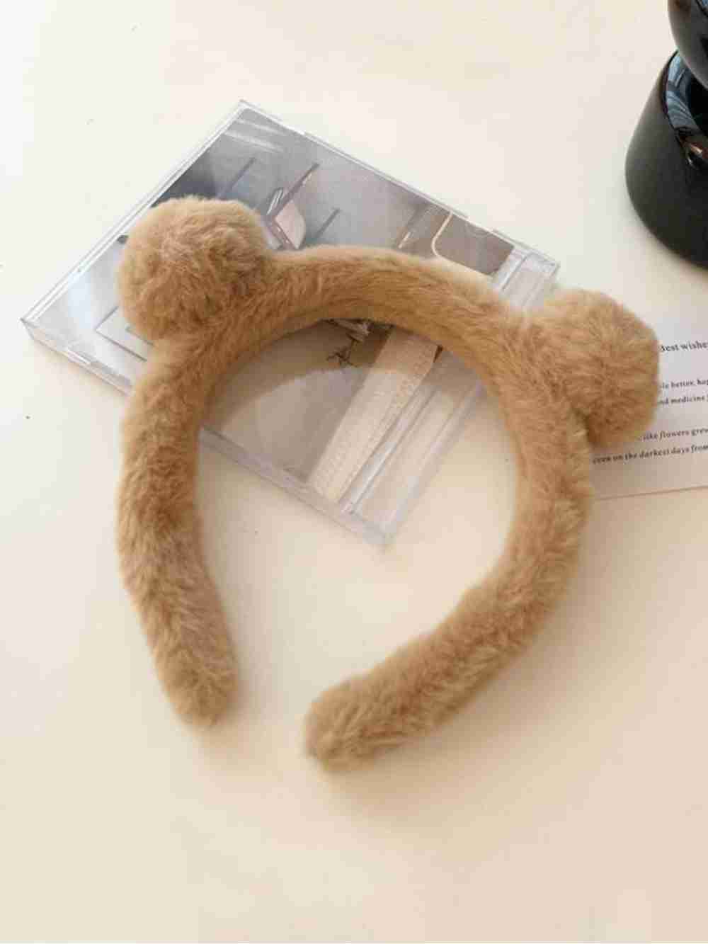 Cintillo Diadema Aro De Felpa Marrón Orejitas De Oso