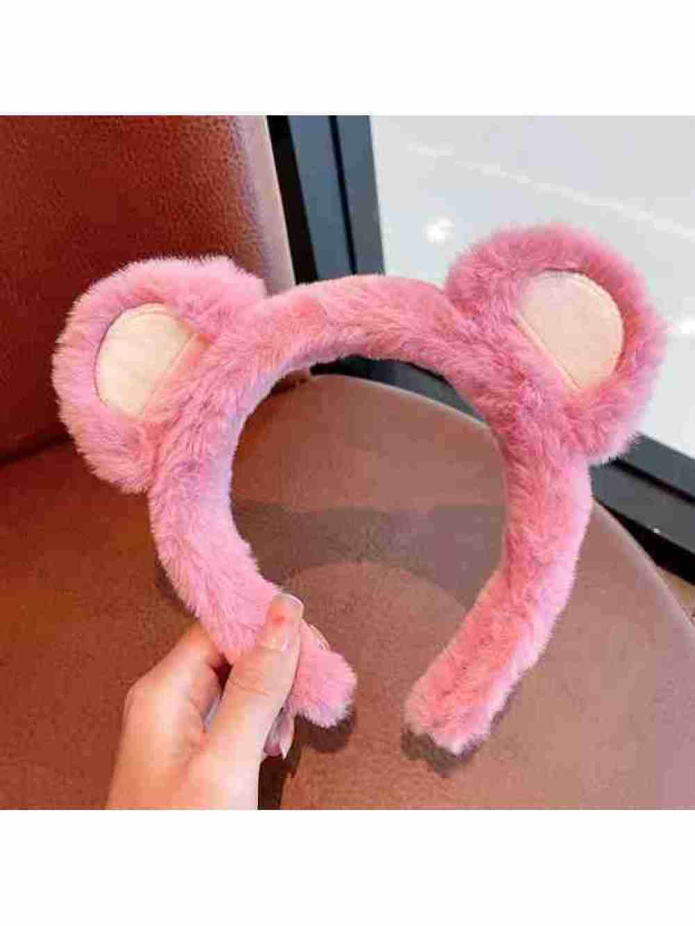 Cintillo Diadema Aro De Felpa Orejas De Oso Rosado