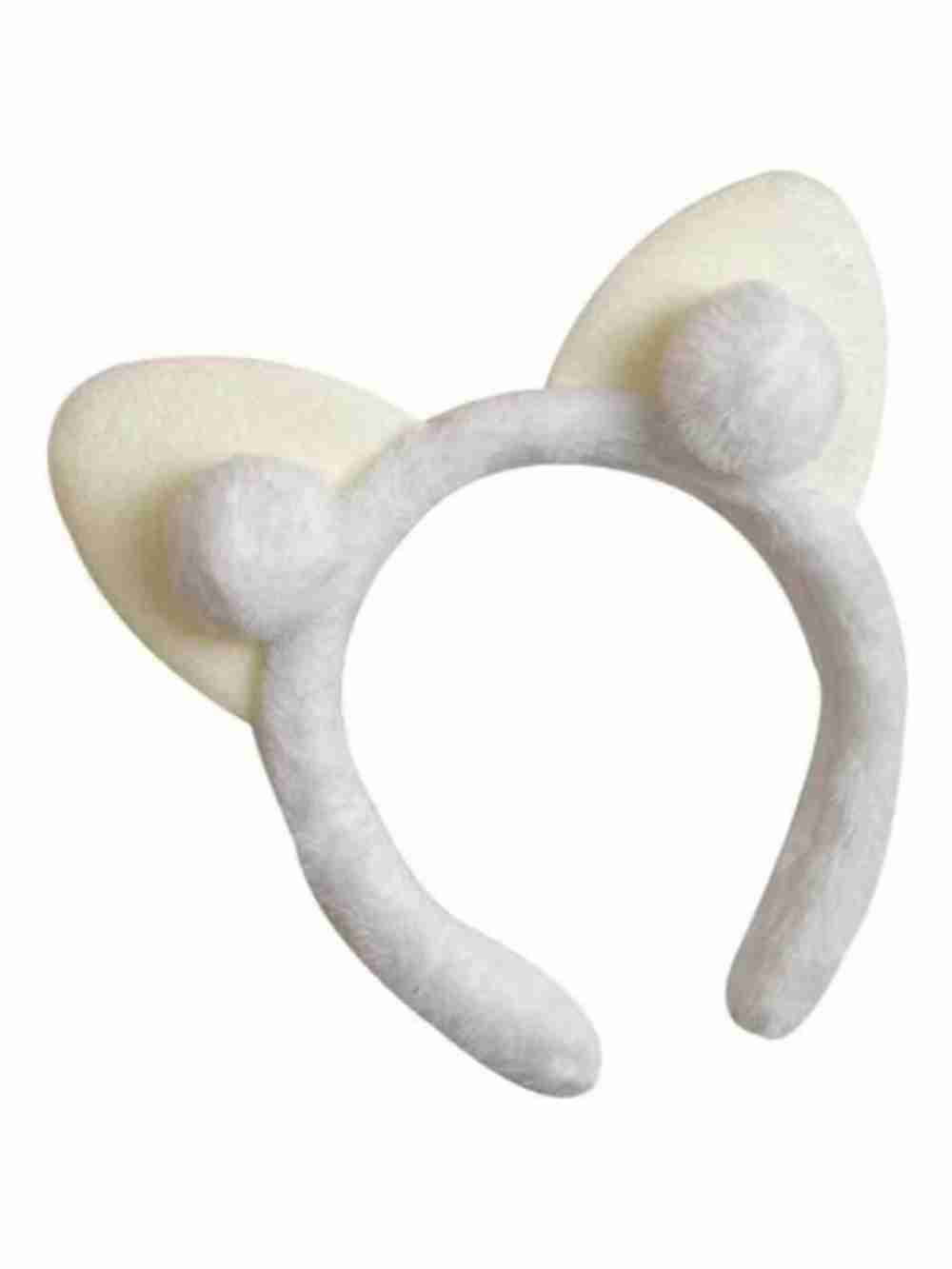Cintillo Diadema Aro De Felpa Orejas De Gato Blanco