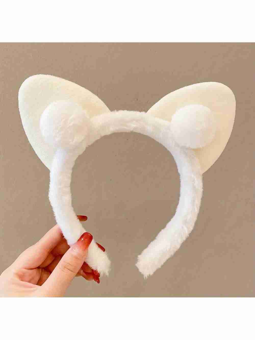 Cintillo Diadema Aro De Felpa Orejas De Gato Blanco