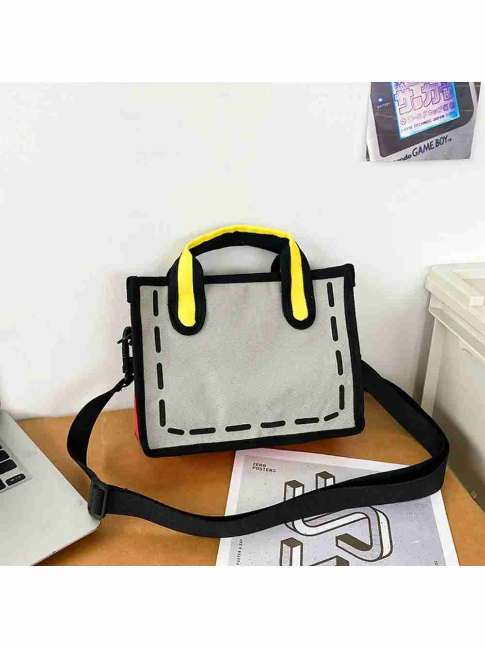 Bolso De Hombro Bidimensional Gris Dibujos Animados Pequeño