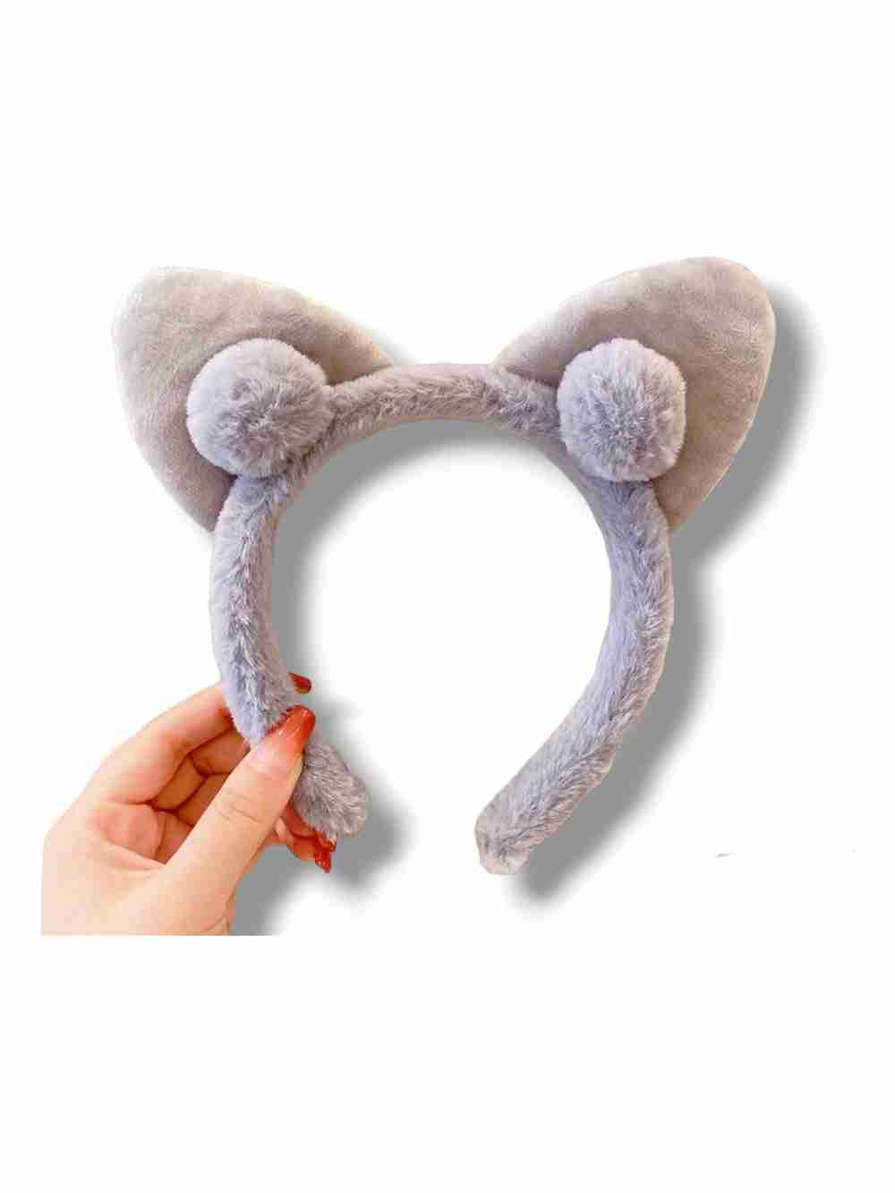 Cintillo Diadema Aro De Felpa Orejas De Gato Gris
