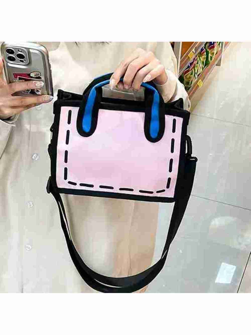 Bolso De Hombro Bidimensional Rosa Dibujos Animados Pequeño