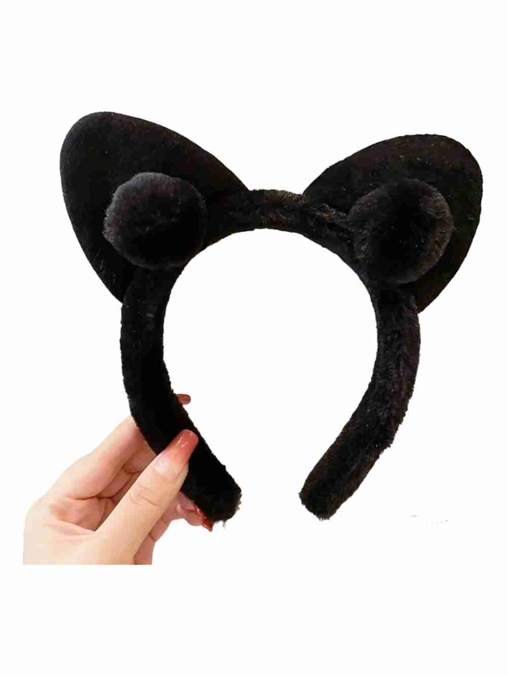 Cintillo Diadema Aro De Felpa Orejas De Gato Negro