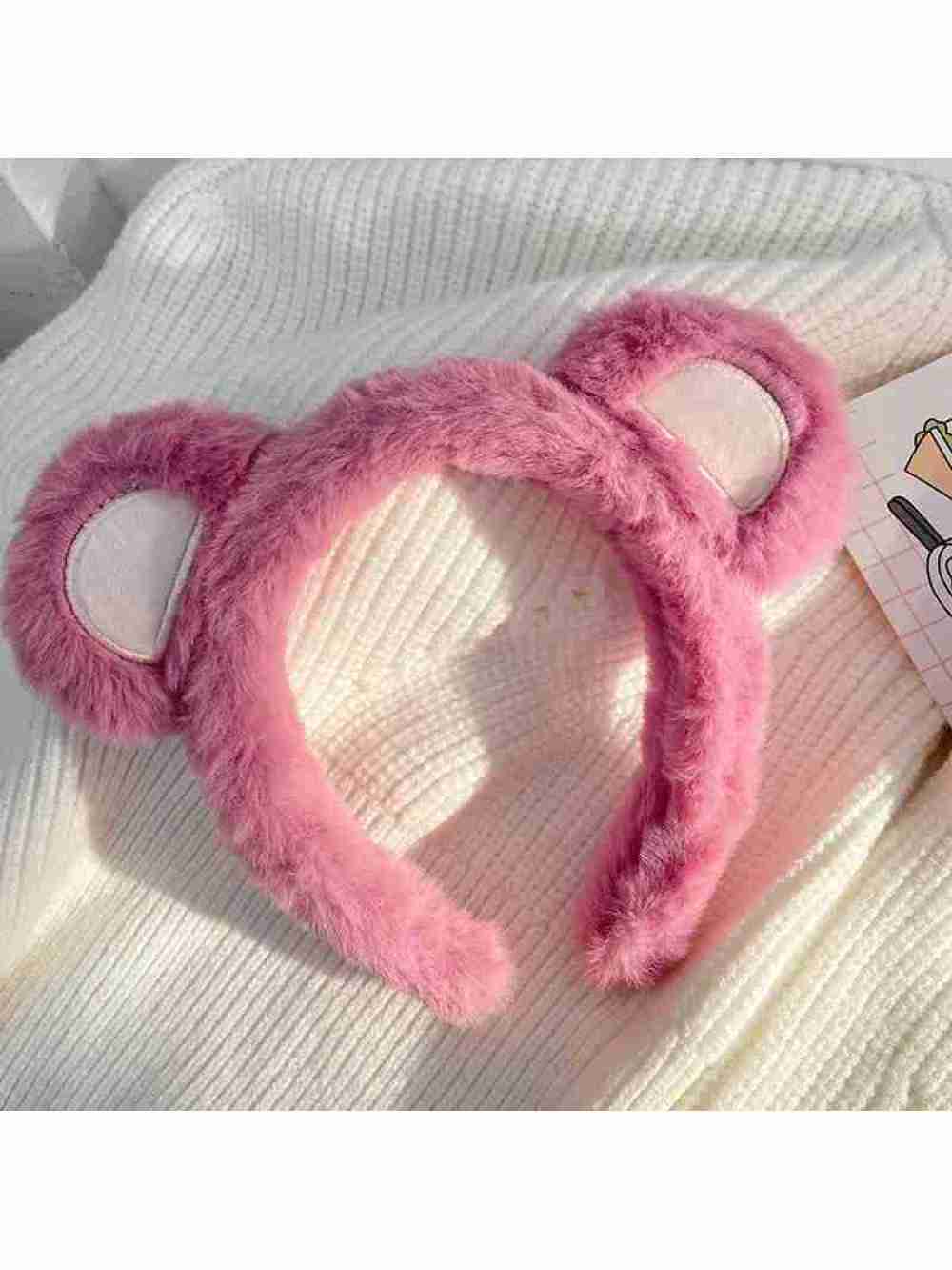 Cintillo Diadema Aro De Felpa Orejas De Oso Rosado Oscuro