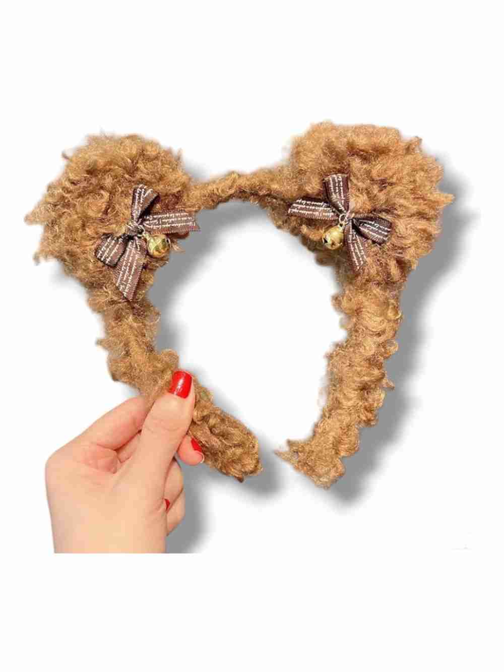 Cintillo Diadema Aro De Felpa Orejas Oso Marron Con Cascabel
