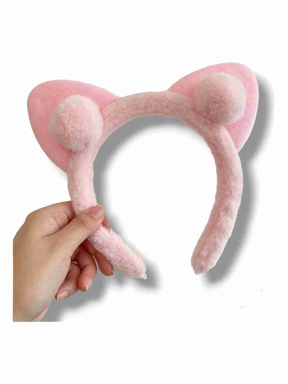 Cintillo Diadema Aro De Felpa Orejas De Gato Rosado