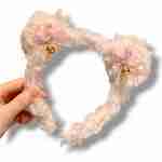 Cintillo Diadema Aro De Felpa Orejas Oso Rosado Con Cascabel