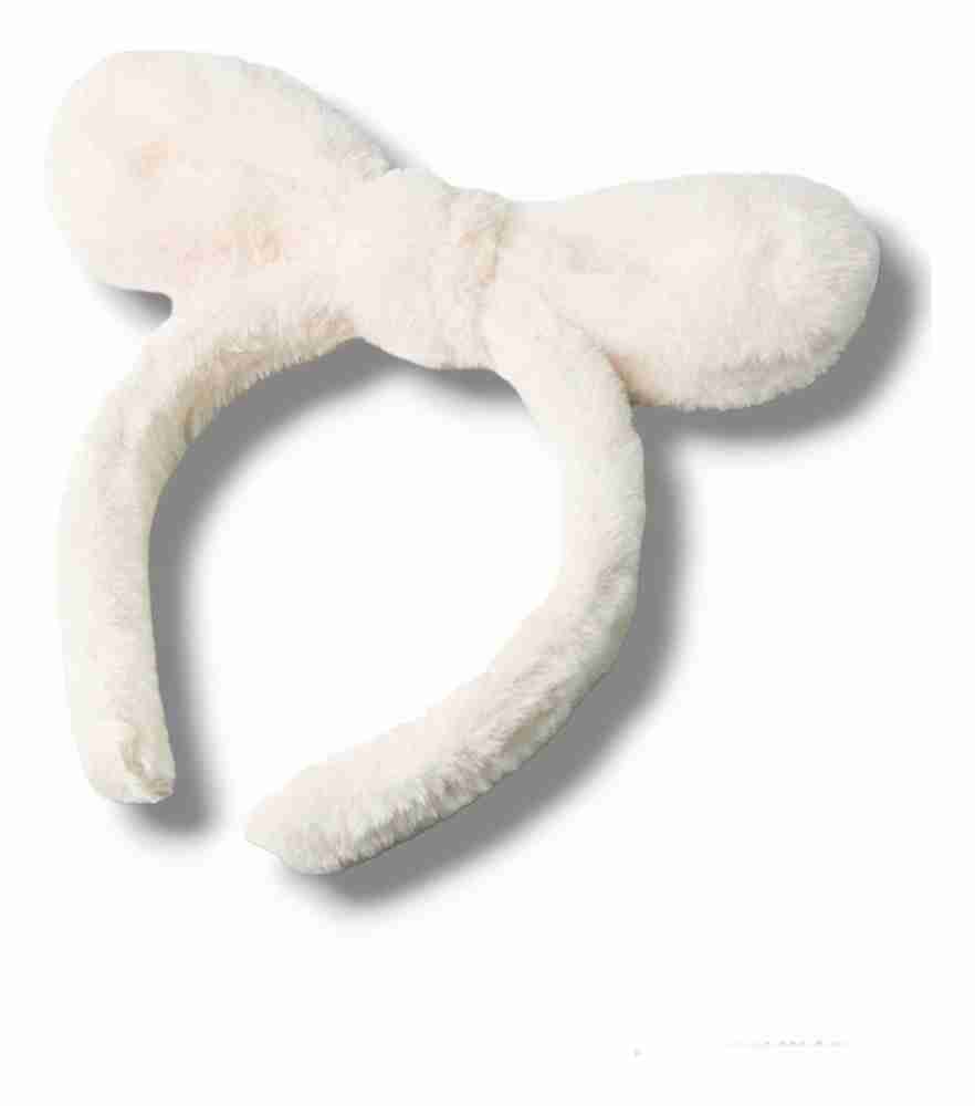 986621-MLV72965648219_112023 Cintillo Diadema Aro De Felpa Blanco Orejas De Conejo
