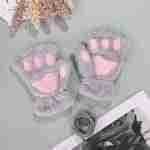 Guantes Mitones Patas De Gato Gris